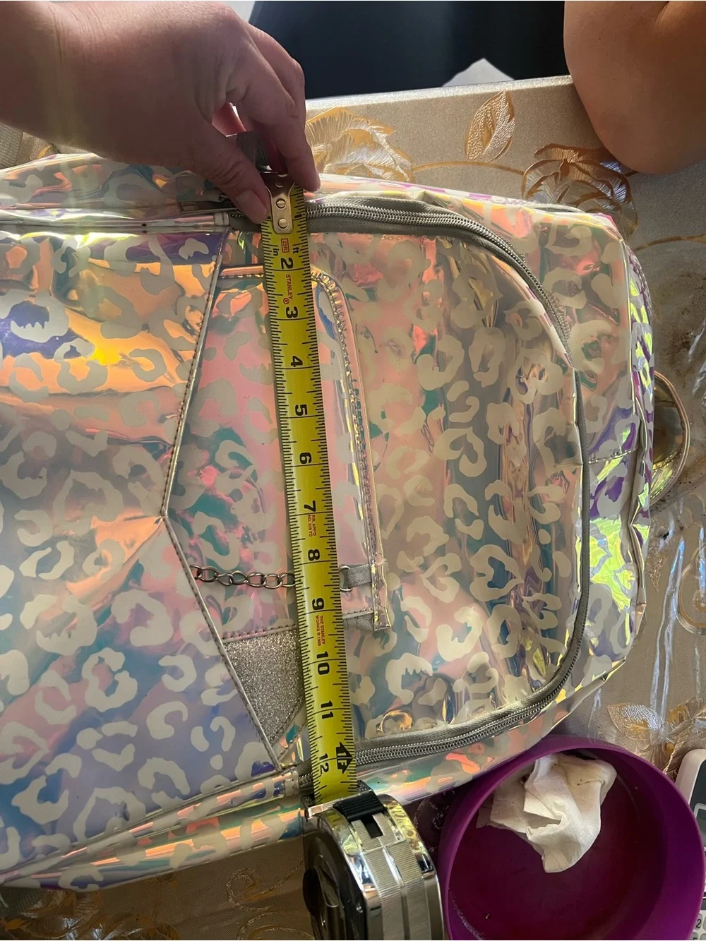 Holographic Leopard Print Backpack - Iridescent Pink